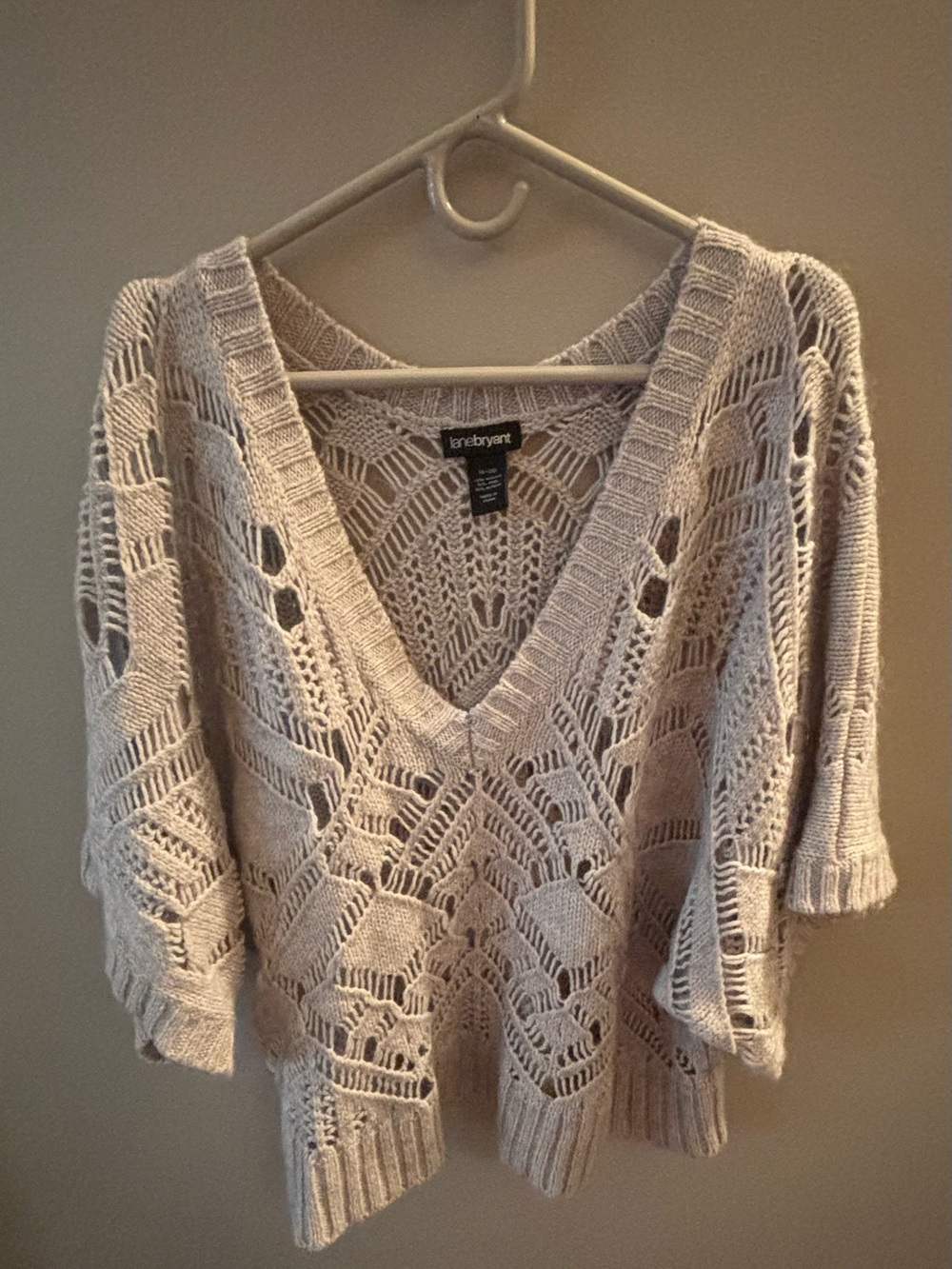 Lane Bryant Gray Open Knit V-Neck Sweater